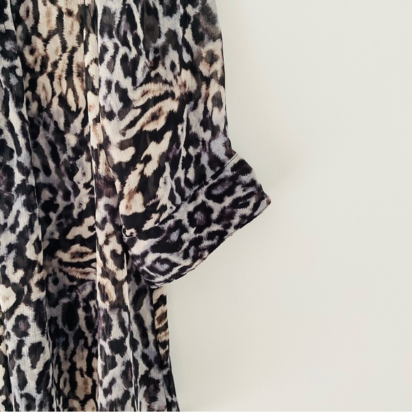 Fever Animal Print Flowy Sheer Blouse XL Oversized Long Sleeve - Picture 3 of 7